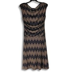 EnFocus‎ Retro Geometric A-Line Dress Women 8 Fit Flare Black Tan Zig Zag Midi